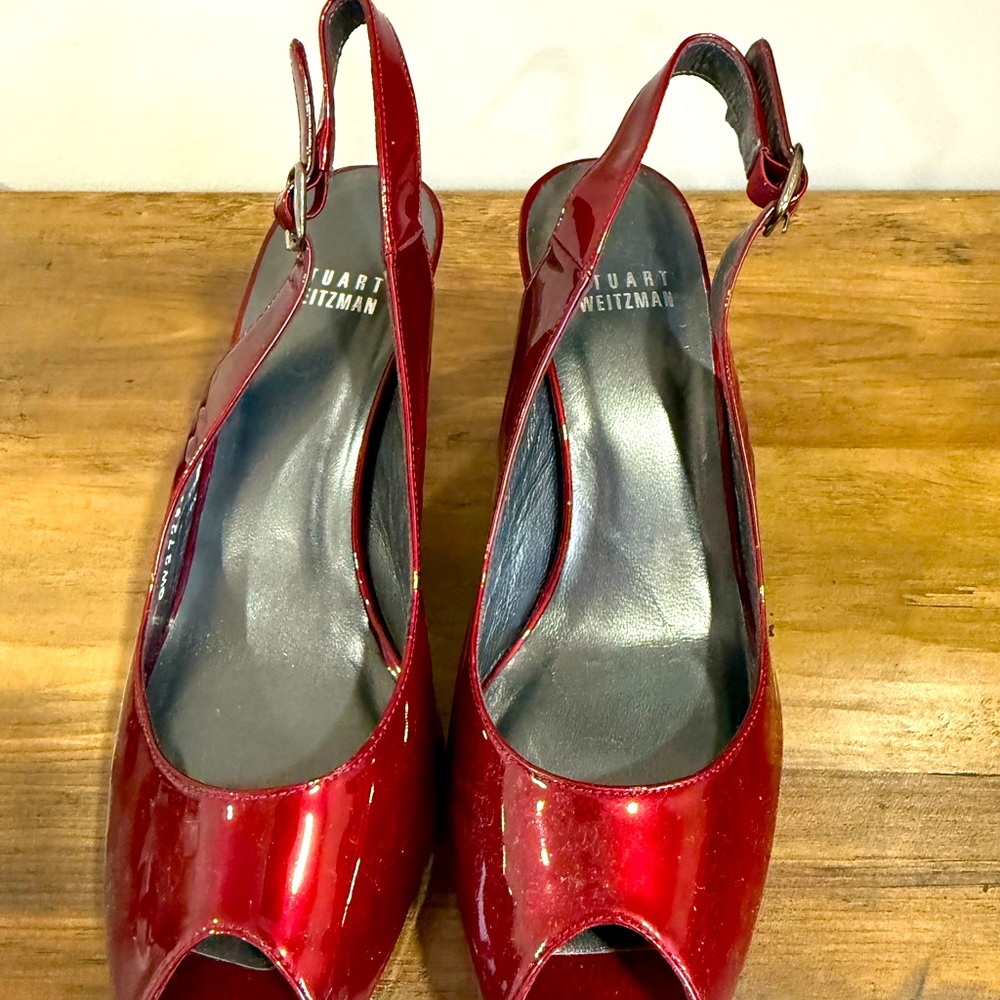 Stuart Weitzman Glossy Red Slingback Heels